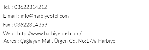 Harbiye Hotel telefon numaralar, faks, e-mail, posta adresi ve iletiim bilgileri